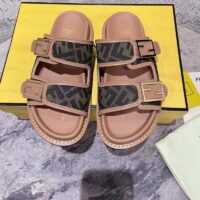 Fendi Women FF Fendi Feel Brown FF Fabric Slides 0.5 Cm Heel (6)