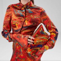 Fendi Women FF First Medium Red Marble Fabric Bag (5)