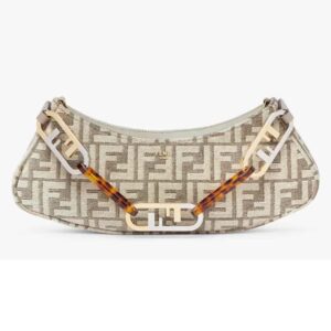 Fendi Women FF O’Lock Swing Dove Gray Tapestry Fabric Pouch