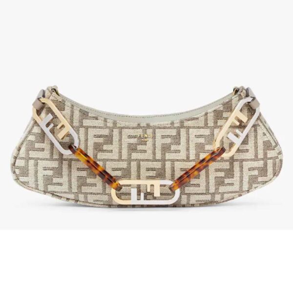 Fendi Women FF O’Lock Swing Dove Gray Tapestry Fabric Pouch (1)