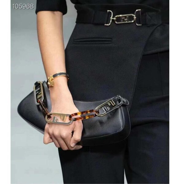 Fendi Women FF O’Lock Swing Mint Black Leather Pouch (3)