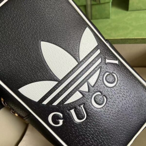 Gucci Unisex Adidas x Gucci Mini Top Handle Bag Black Leather GG Trefoil Print (4)