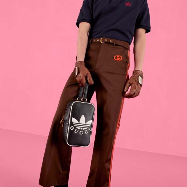 Gucci Unisex Adidas x Gucci Mini Top Handle Bag Black Leather GG Trefoil Print (8)