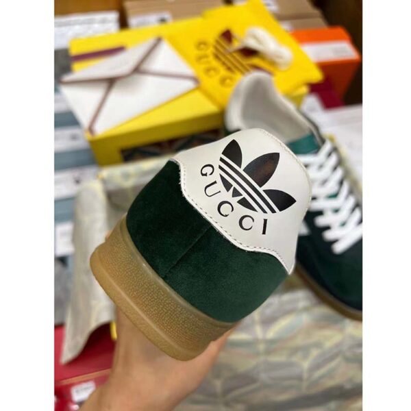 Gucci Unisex GG Adidas x Gucci Gazelle Sneaker Green Suede White Demetra Trefoil (2)