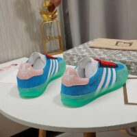 Gucci Unisex GG Adidas x Gucci Gazelle Sneaker Light Blue Silk Duchesse Demetra (4)