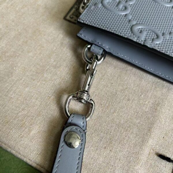 Gucci Unisex GG Embossed Medium Messenger Bag Grey Leather (4)