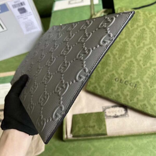 Gucci Unisex GG Embossed Medium Messenger Bag Grey Leather (5)