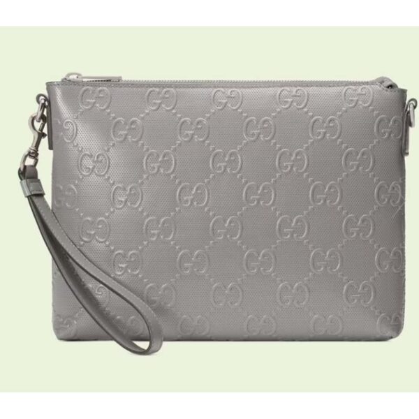 Gucci Unisex GG Embossed Medium Messenger Bag Grey Leather (6)