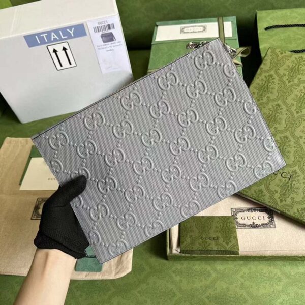 Gucci Unisex GG Embossed Medium Messenger Bag Grey Leather (7)