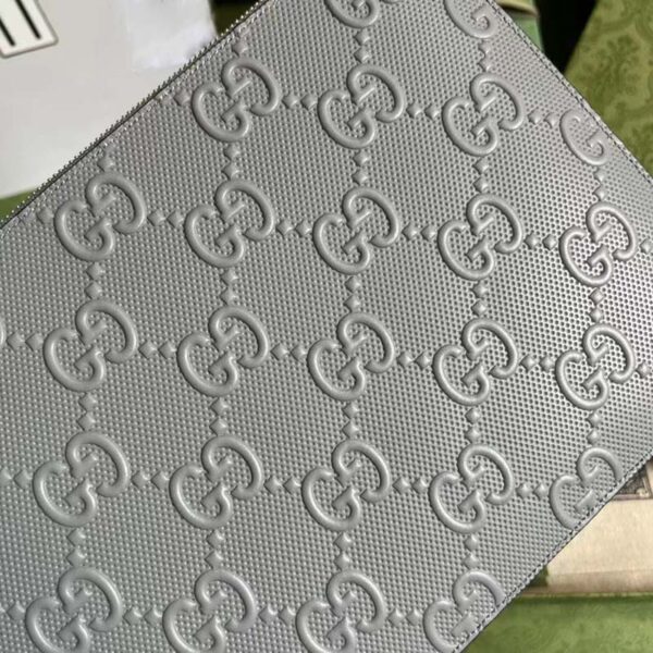 Gucci Unisex GG Embossed Medium Messenger Bag Grey Leather (9)