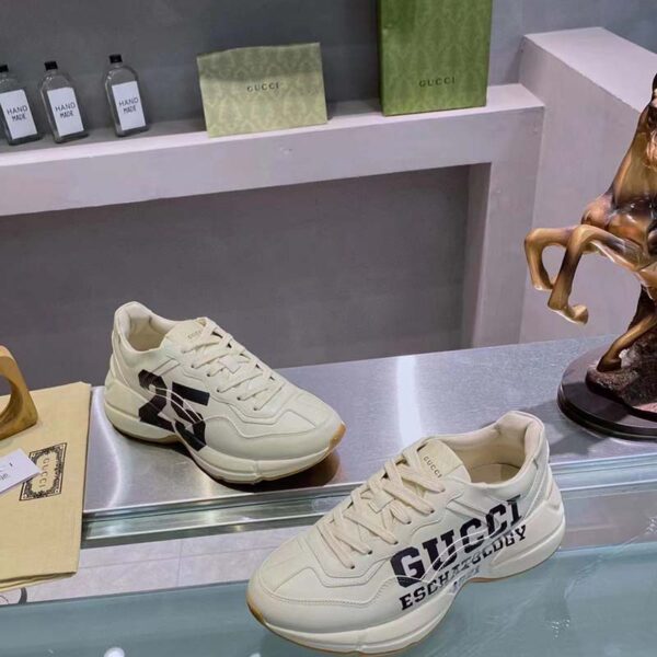 Gucci Unisex GG Rhyton Sneaker ’25’ Ivory Demetra Rubber Sole 5 Cm Heel (5)