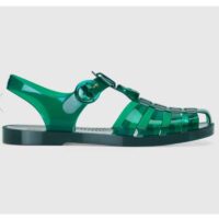 Gucci Unisex GG Sandal Double G Transparent Emerald Green Rubber Flat (3)