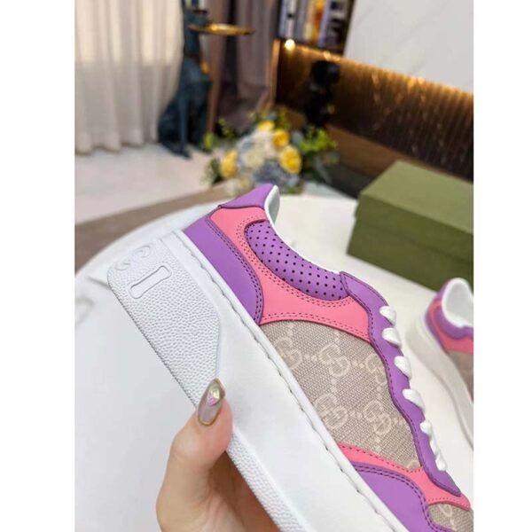 Gucci Unisex GG Sneaker Pink Purple Beige Supreme Canvas Grey Perforated Leather (12)