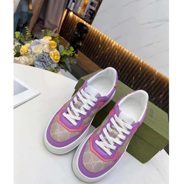 Gucci Unisex GG Sneaker Pink Purple Beige Supreme Canvas Grey Perforated Leather (14)