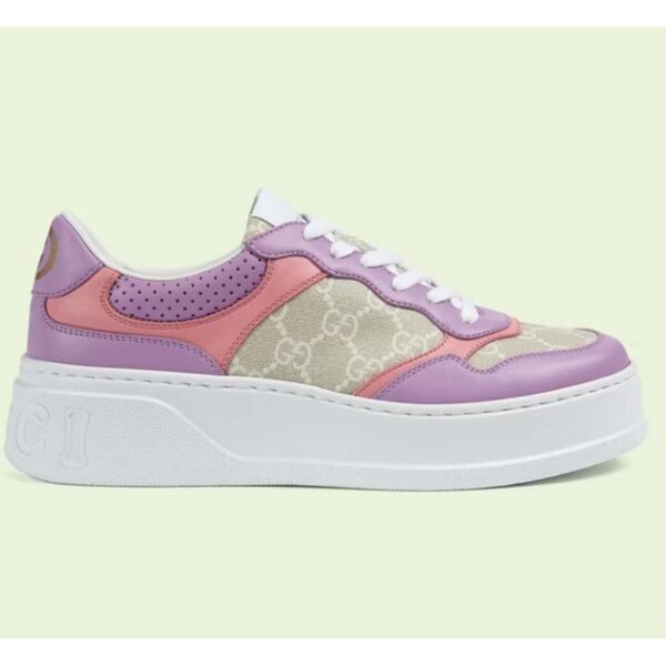 Gucci Unisex GG Sneaker Pink Purple Beige Supreme Canvas Grey Perforated Leather (2)