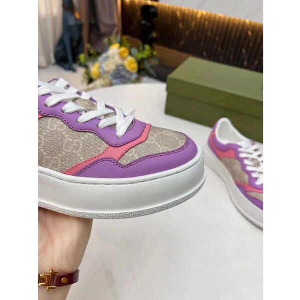 Gucci Unisex GG Sneaker Pink Purple Beige Supreme Canvas Grey Perforated Leather (6)