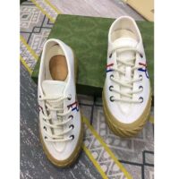 Gucci Unisex Interlocking G Sneaker Beige Cotton Rubber Sole Lace-Up Closure Flat (7)