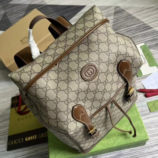 Gucci Unisex Medium Backpack Interlocking G Beige Ebony GG Supreme Canvas (5)