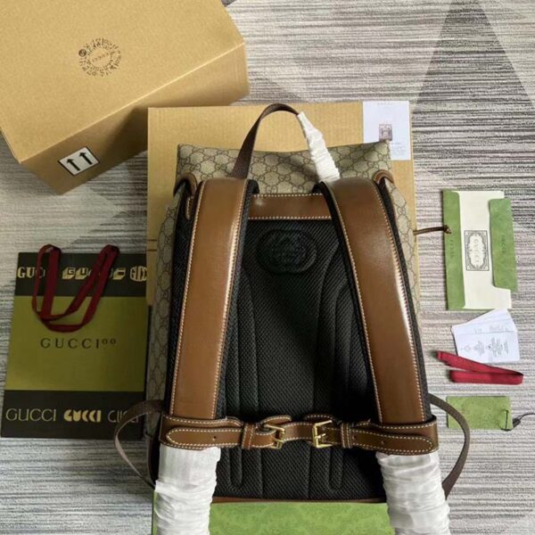 Gucci Unisex Medium Backpack Interlocking G Beige Ebony GG Supreme Canvas (8)