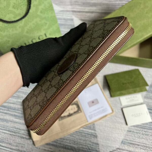 Gucci Unisex Zip Around Wallet Interlocking G Beige Ebony GG Supreme Canvas (1)