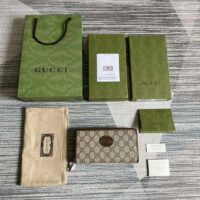 Gucci Unisex Zip Around Wallet Interlocking G Beige Ebony GG Supreme Canvas (10)