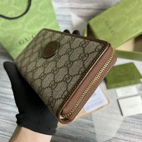 Gucci Unisex Zip Around Wallet Interlocking G Beige Ebony GG Supreme Canvas (5)