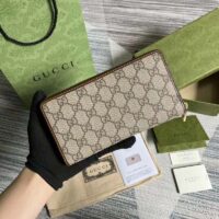 Gucci Unisex Zip Around Wallet Interlocking G Beige Ebony GG Supreme Canvas (10)
