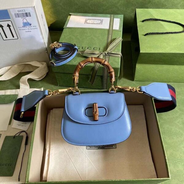 Gucci Women Bamboo 1947 Mini Top Handle Bag Blue Leather Bamboo Hardware (1)