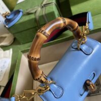 Gucci Women Bamboo 1947 Mini Top Handle Bag Blue Leather Bamboo Hardware (3)