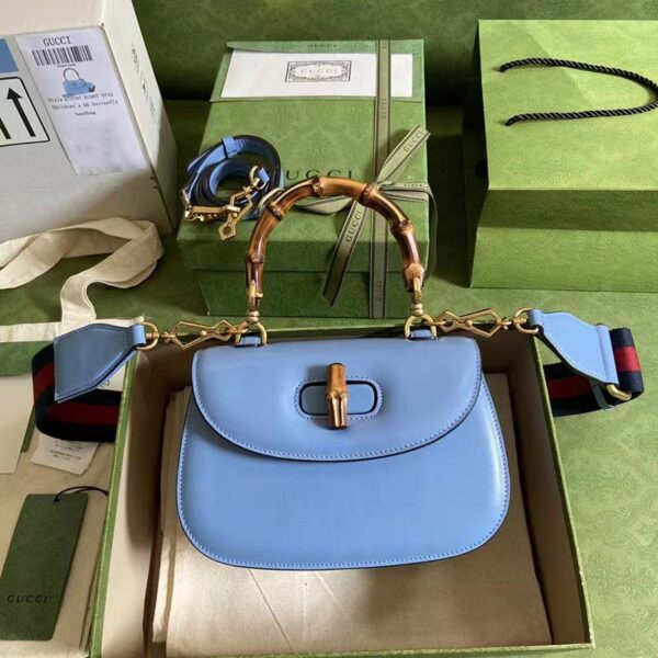 Gucci Women Bamboo 1947 Mini Top Handle Bag Blue Leather Bamboo Hardware (5)