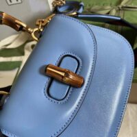 Gucci Women Bamboo 1947 Mini Top Handle Bag Blue Leather Bamboo Hardware (3)