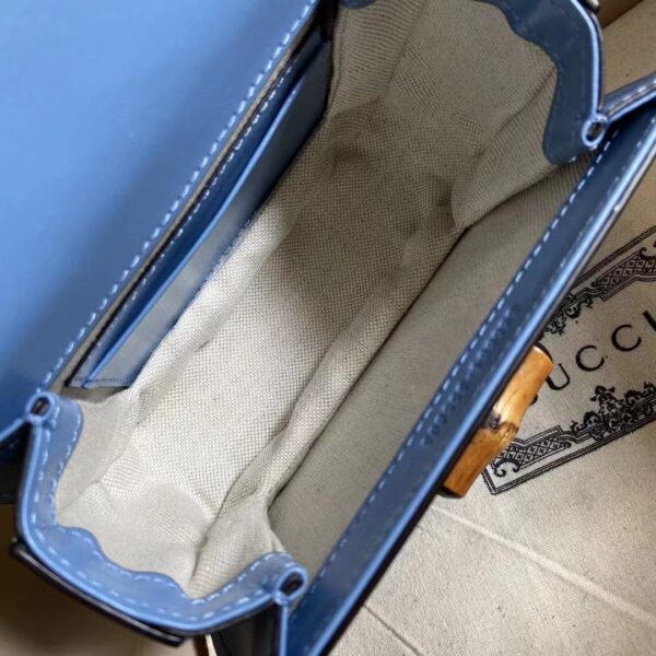 Gucci Women Bamboo 1947 Mini Top Handle Bag Blue Leather Bamboo Hardware (9)