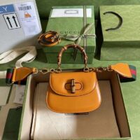 Gucci Women Bamboo 1947 Mini Top Handle Bag Orange Leather Bamboo Hardware (4)