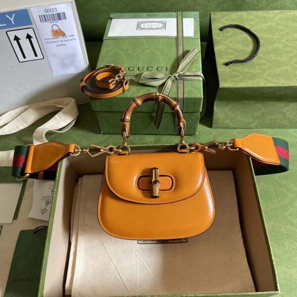 Gucci Women Bamboo 1947 Mini Top Handle Bag Orange Leather Bamboo Hardware (2)