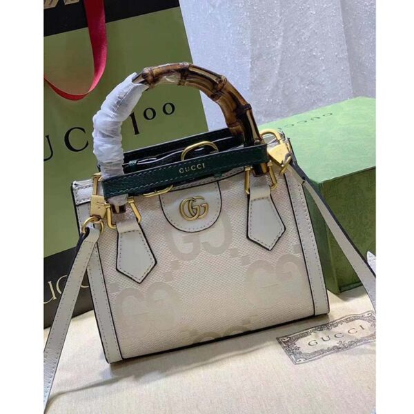 Gucci Women Diana Jumbo GG Mini Tote Bag Off-White Ivory Jumbo Canvas (4)