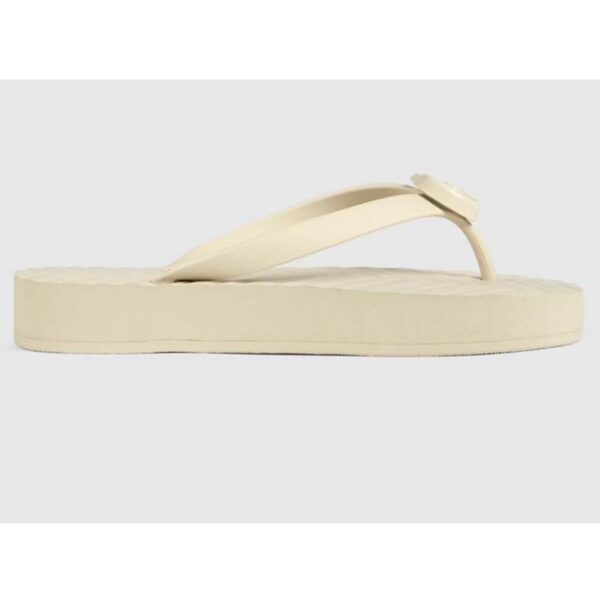 Gucci Women GG Chevron Thong Sandal WhiteRubber Resin Double G Flat (4)