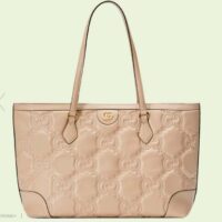 Gucci Women GG Matelassé Leather Medium Tote Beige Matelassé Chevron Double G (1)