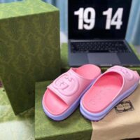 Gucci Women GG Slide Sandal Interlocking G Pink Purple Rubber Low Heel (3)
