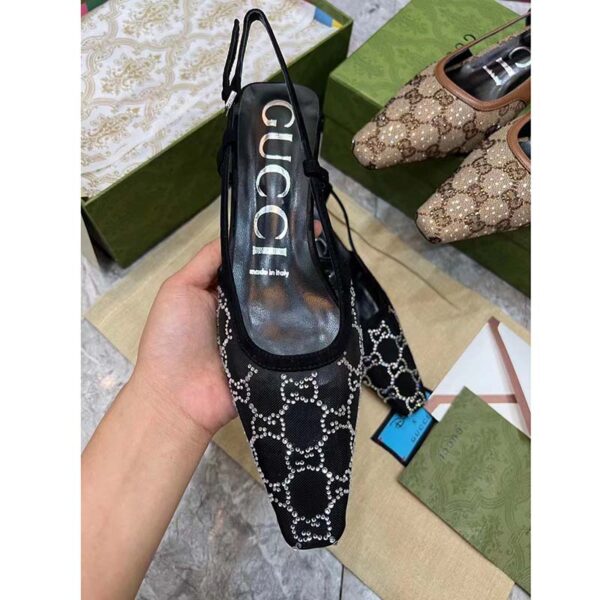 Gucci Women GG Slingback Pump Black Mesh GG Crystals Low 4 cm Heel (3)