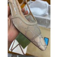 Gucci Women GG Slingback Pump Rose Beige Mesh Crystals Kitten 4 Cm Heel (6)