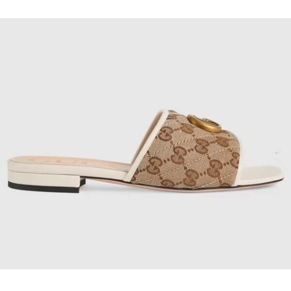 Gucci Women’s GG Matelassé Canvas Slide Sandal Double G Square Toe Leather Flat (3)