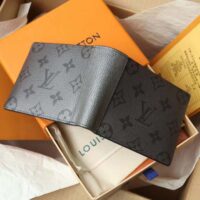 Louis Vuitton LV Unisex Multiple Wallet Gunmetal Gray Monogram Coated Canvas Taiga Cowhide (4)