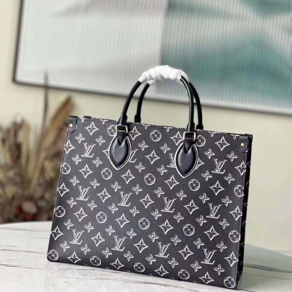 Louis Vuitton LV Unisex Onthego MM Tote Black Monogram Coated Canvas (12)