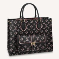 Louis Vuitton LV Unisex Onthego MM Tote Black Monogram Coated Canvas (2)