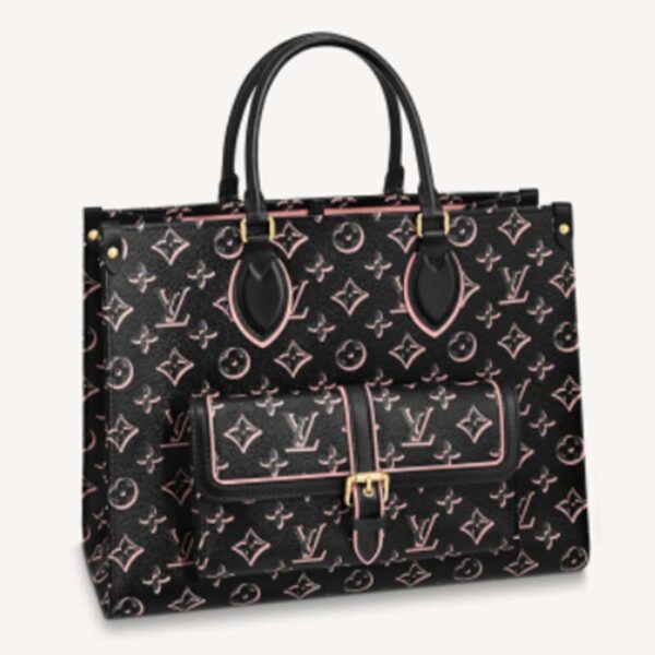 Louis Vuitton LV Unisex Onthego MM Tote Black Monogram Coated Canvas (2)