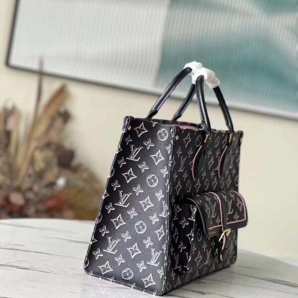 Louis Vuitton LV Unisex Onthego MM Tote Black Monogram Coated Canvas (5)