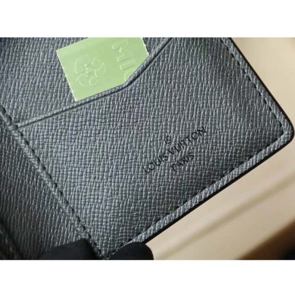 Louis Vuitton LV Unisex Pocket Organizer Gunmetal Gray Monogram Coated Canvas Taiga Cowhide (4)