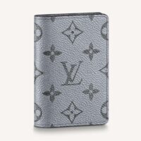 Louis Vuitton LV Unisex Pocket Organizer Gunmetal Gray Monogram Coated Canvas Taiga Cowhide (7)