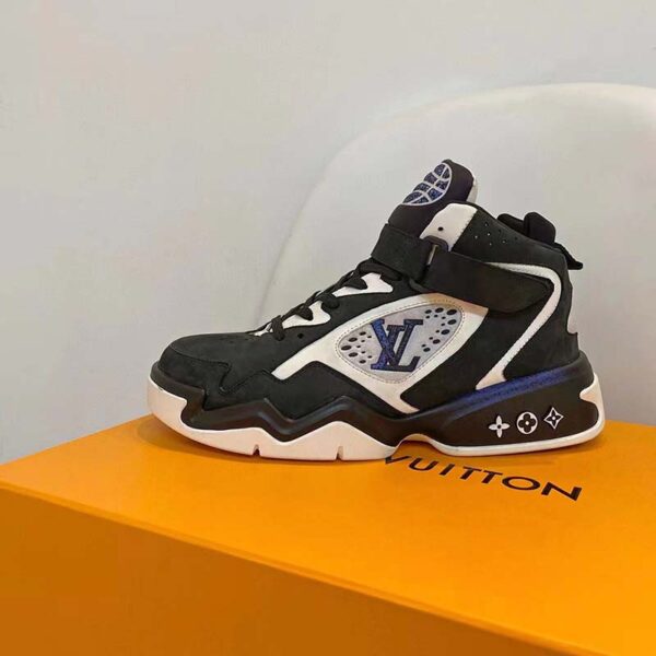 Louis Vuitton LV Unisex Trainer 2 Sneaker Black Suede Calf Leather Rubber Outsole (4)