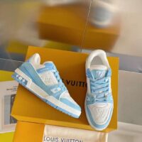 Louis Vuitton LV Unisex Trainer Sneaker Blue Mix Materials Initials Monogram Flowers (5)